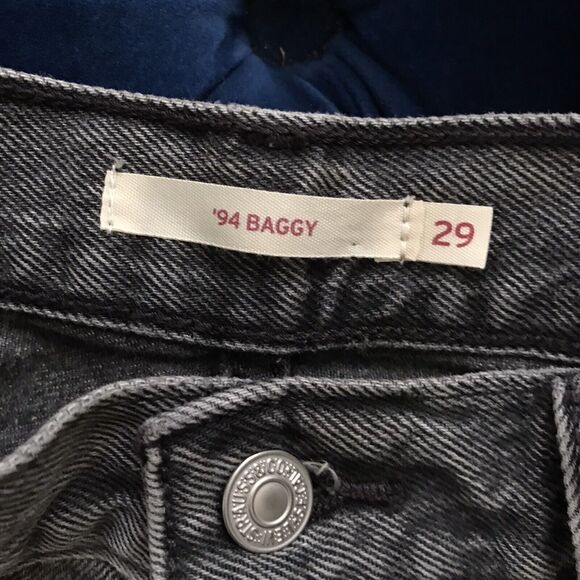 Levis Faded Black Stonewash 94 Baggy Button Fly Relaxed Fit Denim Jeans 29 - Picture 9 of 9